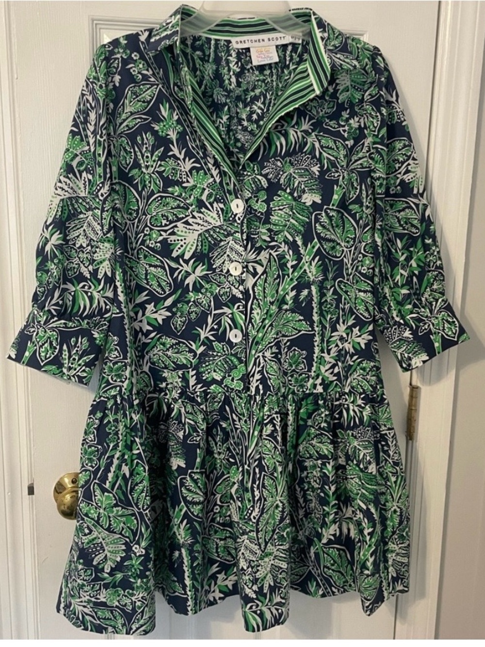 Green Leaf Print 100% Cotton Gretchen Scott Dress